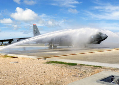 Front side view of clear water rinse system on military aircraft