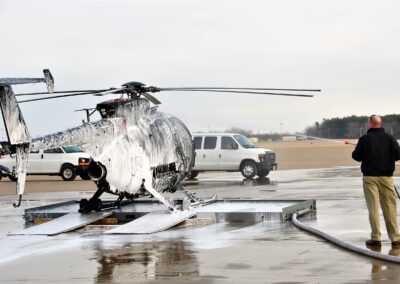 Person using the aircraft washing system to wash a helicopter