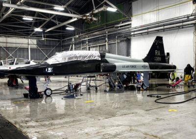 Large military airplane in-hangar