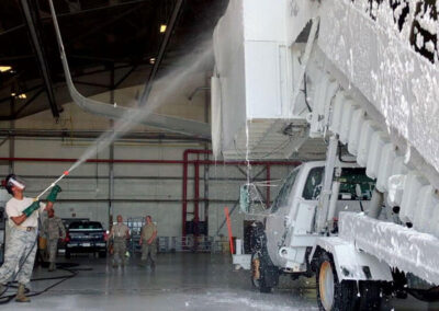 Person using the in-hangar wingman on airplane loading truck