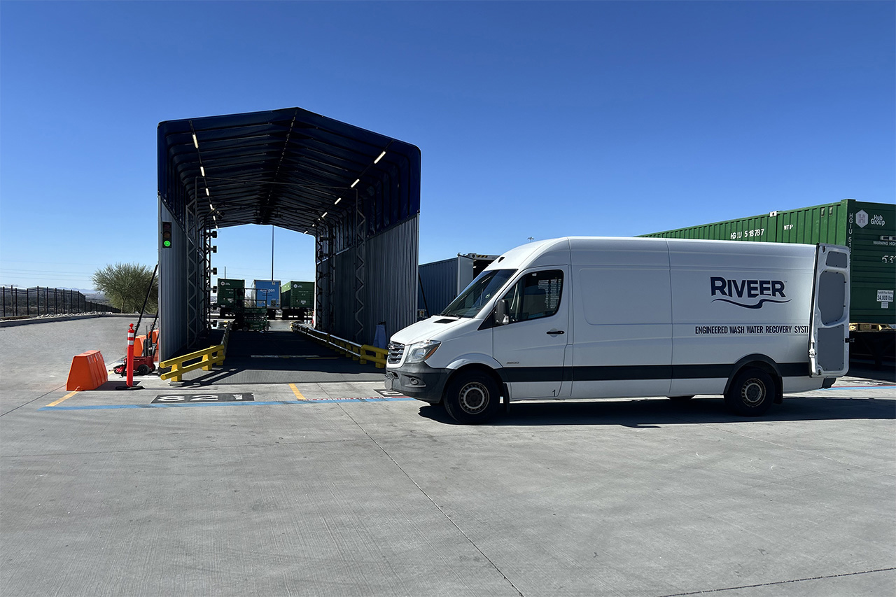 Riveer Team Van on site with Covered Above-Ground Wash Rack