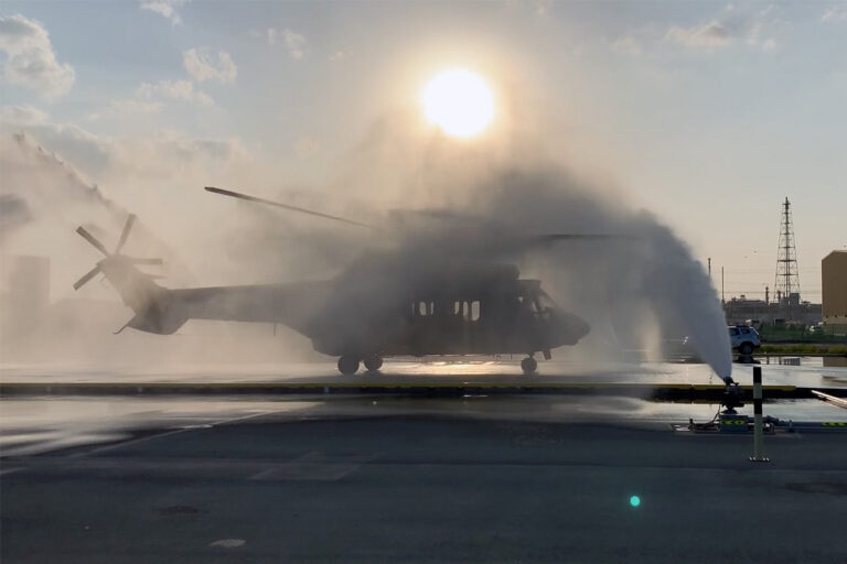 Blackhawk being sprayed by TRS water cannons
