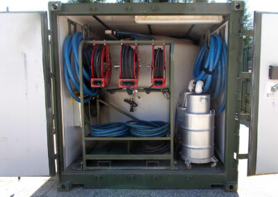 VWS Container Interior showing Water Cannons on Rewind Reels and Holding Tank